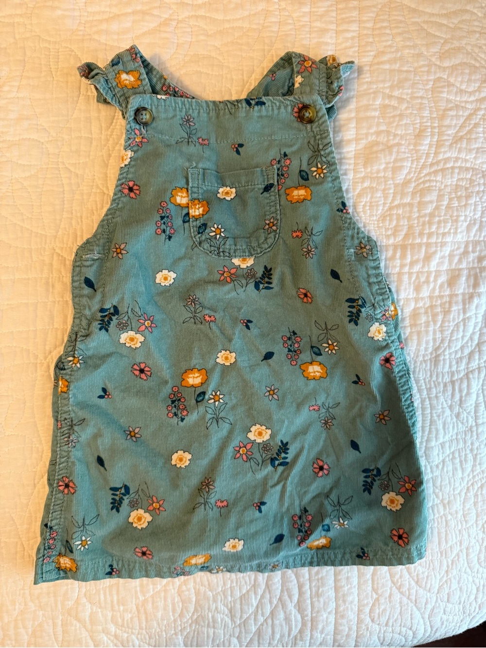 Just One You Carters Teal Floral Cotton Corduroy Overall Dress